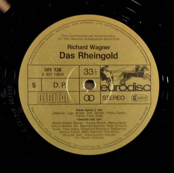 Cover zu Richard Wagner - Theo Adam, Siegmund Nimsgern, Peter Schreier, Roland Bracht, Matti Salminen (2), Christian Vogel (3), Eberhard Büchner, Karl-Heinz Stryczek, Yvonne Minton, Lucia Popp, Uta Priew, Hanna Schwarz, Marita Napier, Ortrun Wenkel, Staatskapelle - Das Rheingold | 1980 | Vinyl | Classical | Germany
