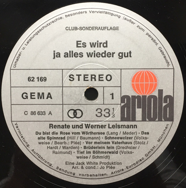 Cover zu Renate Und Werner Leismann - Es Wird Ja Alles Wieder Gut | 1973 | Vinyl | Pop, Folk, World, & Country | Germany