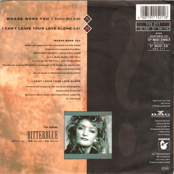 Cover zu Bonnie Tyler - Where Were You | 1992 | Vinyl | Electronic, Pop | Europe