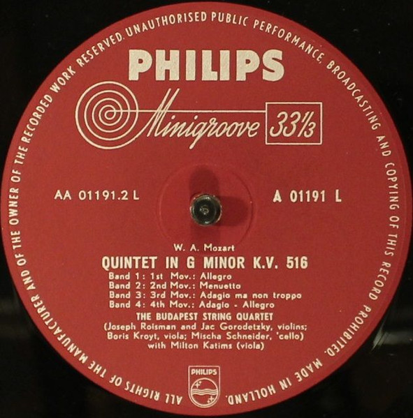 Cover zu Wolfgang Amadeus Mozart, Budapest String Quartet mit Milton Katims - Streichquintett Es-Dur KV 614 | Streichquintett G-Moll KV 516 | Vinyl | Classical | Netherlands