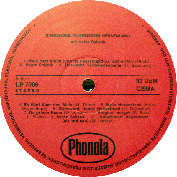 Cover zu Various - Singendes, Klingendes Hessenland Mit Heinz Schenk | Vinyl | Non-Music, Folk, World, & Country | Germany
