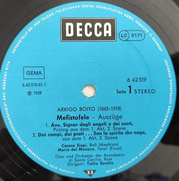 Cover zu Arrigo Boito, Cesare Siepi, Mario del Monaco, Renata Tebaldi, Floriana Cavalli, Lucia Danieli, Piero De Palma - Mefistofele / Auszüge | Vinyl | Classical | Germany