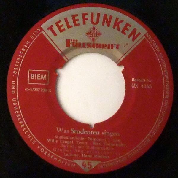 Cover zu Willy Langel · Karl Golgowsky Und Chor Hans Mielenz Mit Orchester Hans Mielenz, Hans Mielenz - Was Studenten Singen | Vinyl | Folk, World, & Country | Germany