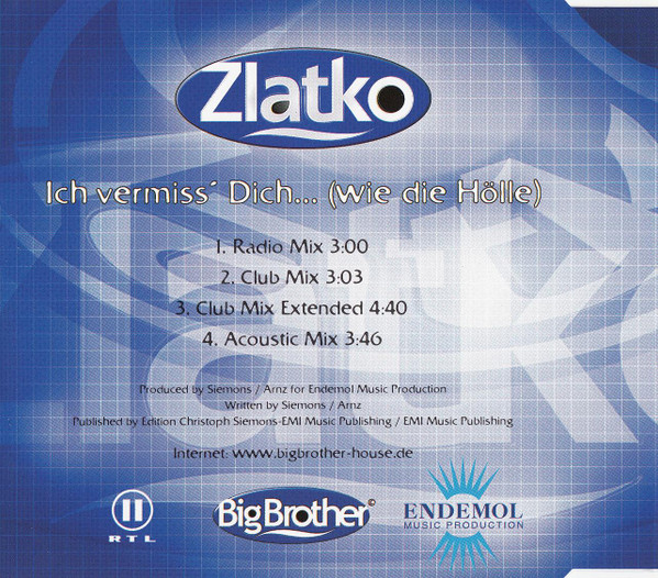 Cover zu Zlatko - Ich Vermiss' Dich... (Wie Die Hölle) | 2000 | CD, Maxi-Single | Rock, Pop | Germany