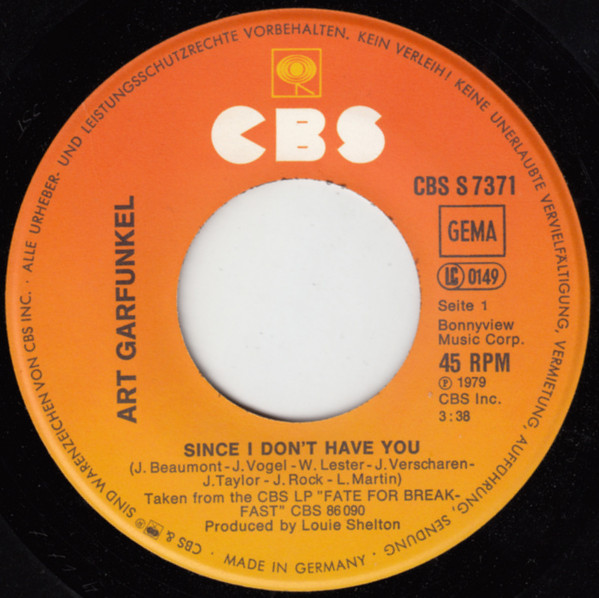 Cover zu Art Garfunkel - Since I Don't Have You | 1979 | Vinyl | Pop | Germany Schallplatten Ankauf
