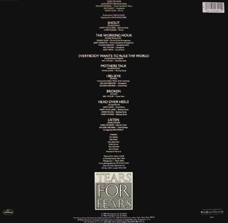 Cover zu Tears For Fears - Songs From The Big Chair | 1985 | Vinyl | Electronic, Rock | US