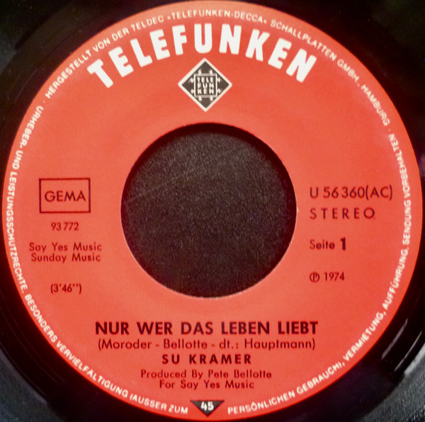 Cover zu Su Kramer - Nur Wer Das Leben Liebt | 1974 | Vinyl | Funk / Soul, Pop | Germany Schallplatten Ankauf
