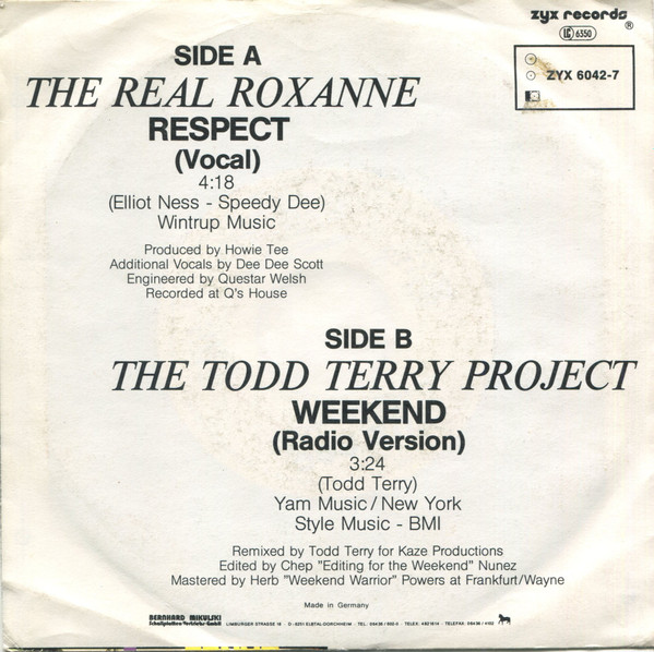 Cover zu The Real Roxanne / The Todd Terry Project - Respect / Weekend | 1988 | Vinyl | Electronic, Hip Hop | Germany