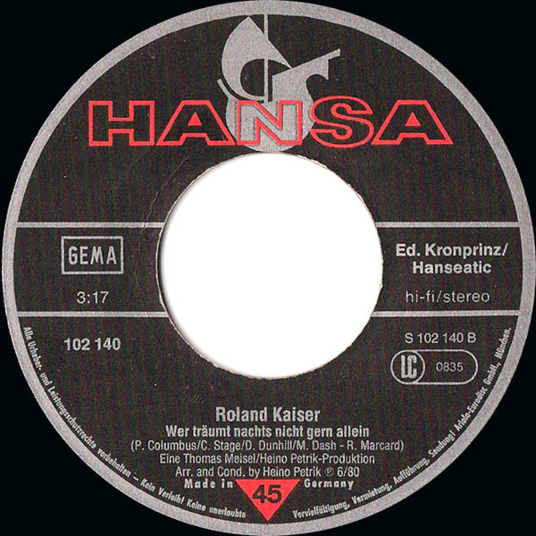 Cover zu Roland Kaiser - Santa Maria | 1980 | Vinyl, Stereo, 45 RPM, 7