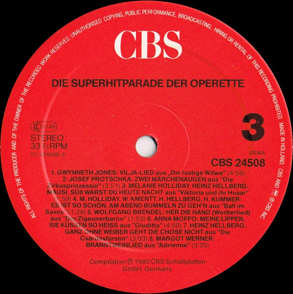 Cover zu Various - Die Super Hitparade Der Operette | 1985 | Vinyl | Classical | Germany