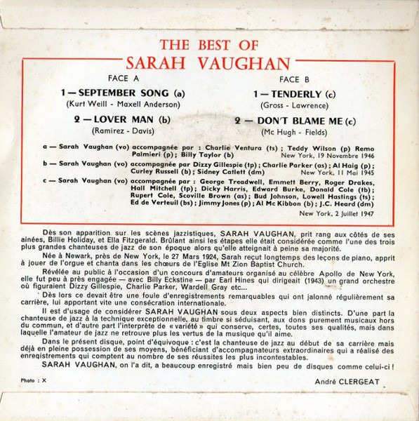 Cover zu Sarah Vaughan - The Best Of Sarah Vaughan | Vinyl | Jazz | France Schallplatten Ankauf