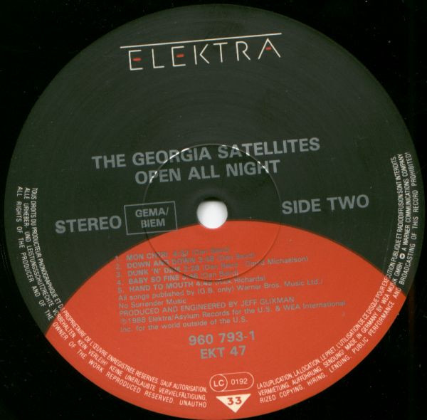Cover zu The Georgia Satellites - Open All Night | 1988 | Vinyl | Rock | UK & Europe Schallplatten Ankauf