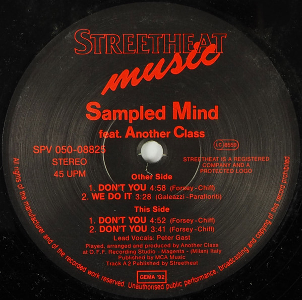 Cover zu Sampled Mind Feat. Another Class - Don't You | 1992 | Vinyl | Electronic | Germany Schallplatten Ankauf