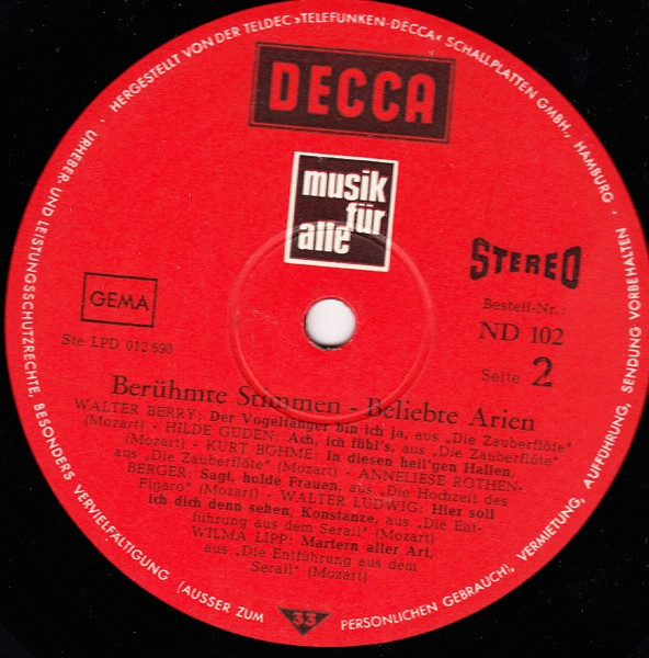 Cover zu Anneliese Rothenberger, Hilde Güden, Kurt Böhme - Berühmte Stimmen Beliebte Arien | 1967 | Vinyl, LP, Compilation | Classical | Germany