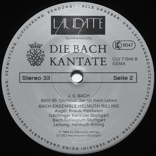 Cover zu Bach-Ensemble, Helmuth Rilling - Die Bach Kantate - BWV 95 Christus, Der Ist Mein Leben / BWV 26 Ach Wie Flüchtig, Ach Wie Nichtig | 1985 | Vinyl | Classical | Germany