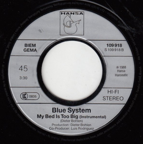 Cover zu Blue System - My Bed Is Too Big | 1988 | Vinyl | Pop | Europe