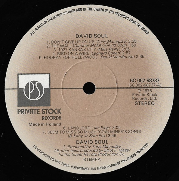 Cover zu David Soul - David Soul | 1977 | Vinyl, LP, Album, Stereo | Rock | Netherlands