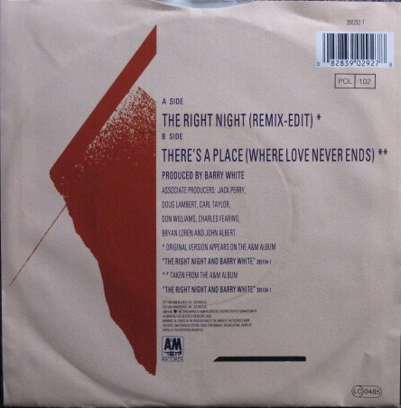Cover zu Barry White - The Right Night | 1988 | Vinyl | Funk / Soul | Europe Schallplatten Ankauf