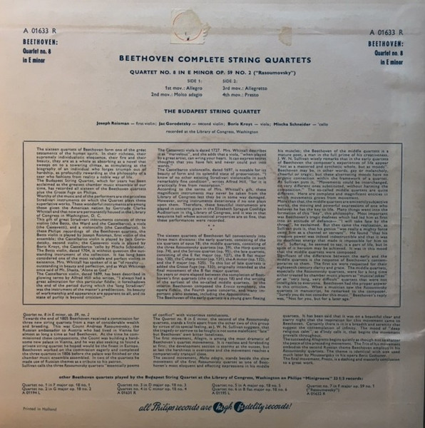 Cover zu Budapest String Quartet, Ludwig van Beethoven - Quartet No. 8 in E Minor, Op. 59 No. 2 (