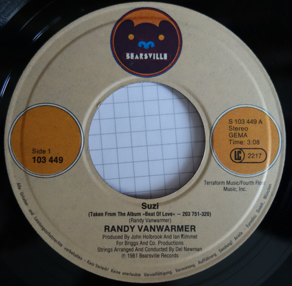Cover zu Randy Vanwarmer - Suzi | 1981 | Vinyl | Pop | Germany
