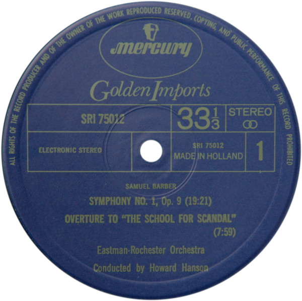 Cover zu Samuel Barber, Howard Hanson, Eastman-Rochester Orchestra - Symphony No. 1 / Overture To