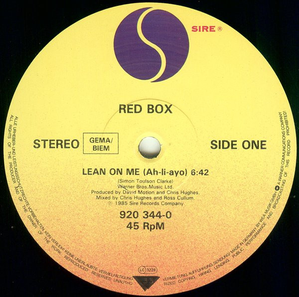 Cover zu Red Box - Lean On Me | 1985 | Vinyl | Electronic, Pop | Europe Schallplatten Ankauf