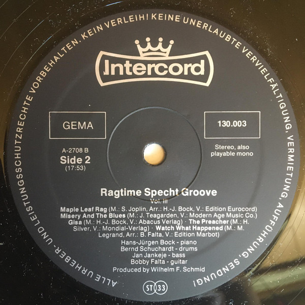 Cover zu Ragtime Specht Groove - Vol. 3 | 1976 | Vinyl | Jazz | Germany