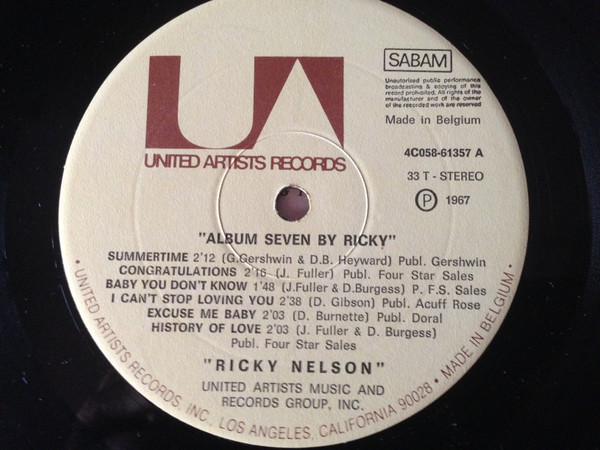 Cover zu Ricky Nelson (2) - Album Seven By Rick | 1967 | Vinyl | Rock, Pop | Belgium