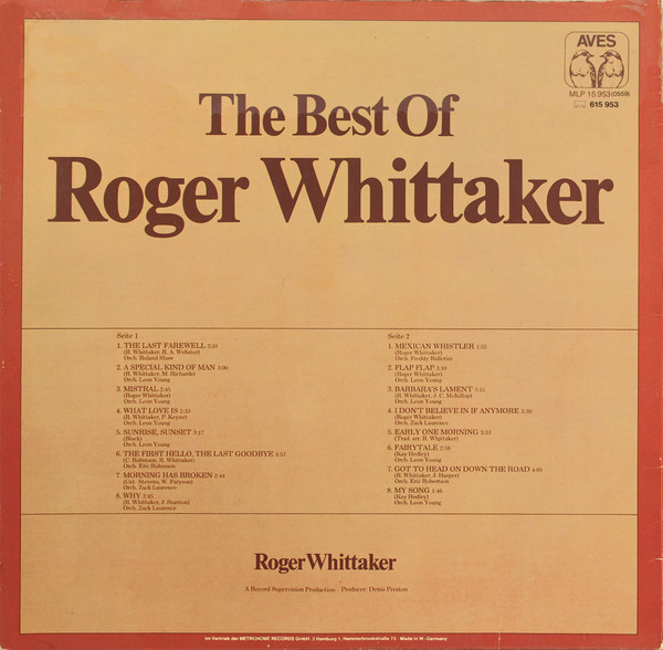 Cover zu Roger Whittaker - The Best Of Roger Whittaker | 1976 | Vinyl | Rock, Pop | Austria Schallplatten Ankauf