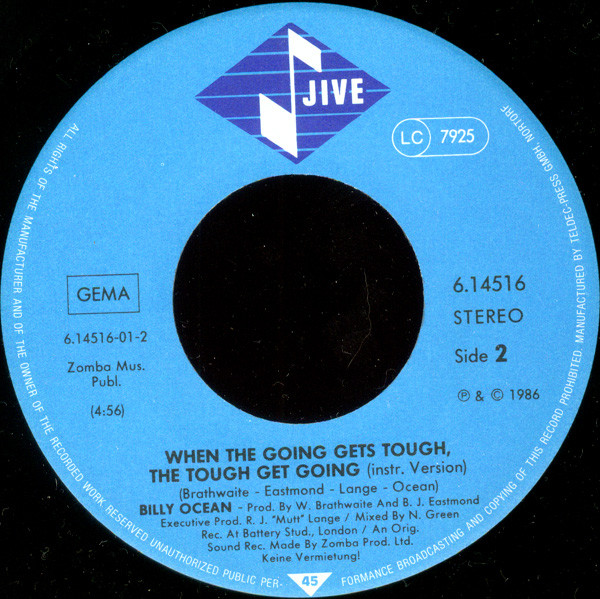 Cover zu Billy Ocean - When The Going Gets Tough, The Tough Get Going | 1986 | Vinyl, 7