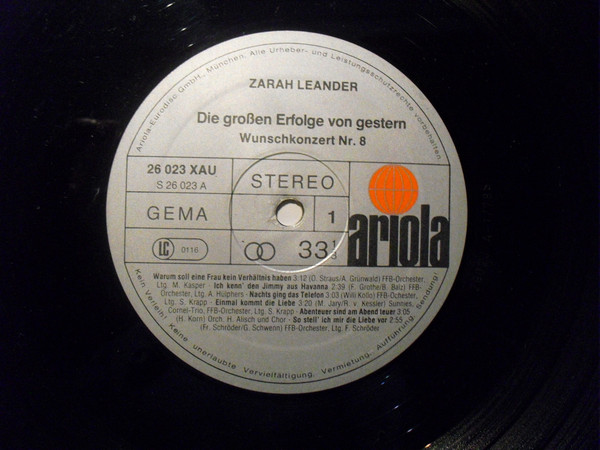 Cover zu Zarah Leander - Wunschkonzert Nr. 8 | 1976 | Vinyl | Pop | Germany Schallplatten Ankauf