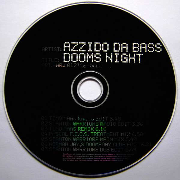 Cover zu Azzido Da Bass - Dooms Night | 2000 | Vinyl | Electronic | Germany Schallplatten Ankauf