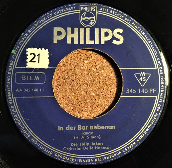 Cover zu Die Jolly Jokers - In Der Bar Nebenan / Ein Blick ..., Schon Bist Du Gefangen | 1959 | Vinyl | Pop | Germany Schallplatten Ankauf