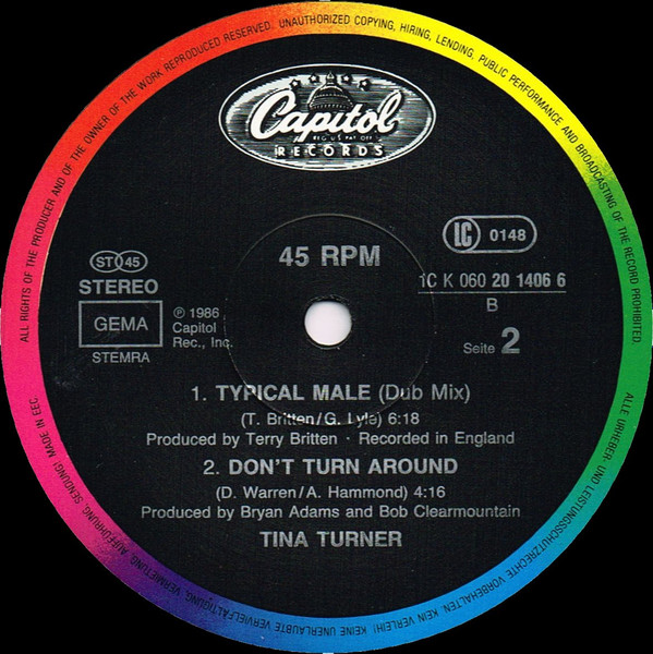 Cover zu Tina Turner - Typical Male (Dance Mix) | 1986 | Vinyl | Rock, Pop | Europe Schallplatten Ankauf