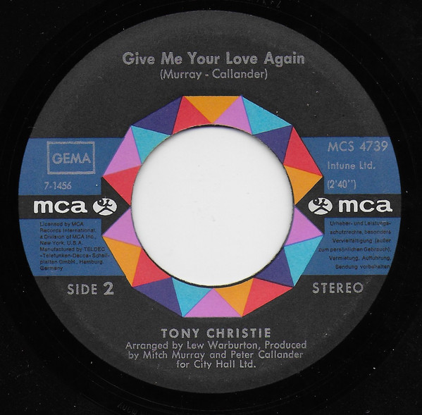 Cover zu Tony Christie - I Did What I Did For Maria | 1971 | Vinyl, Stereo, 45 RPM, 7