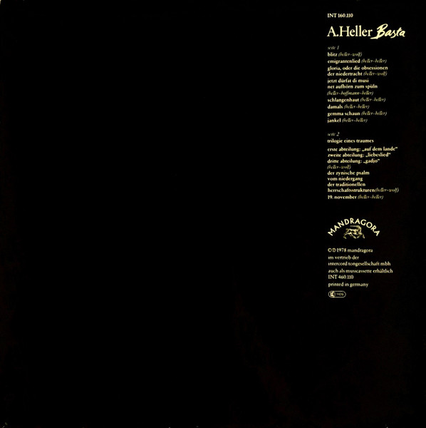 Cover zu André Heller - Basta | 1978 | Vinyl | Jazz, Rock, Pop, Folk, World, & Country | Germany Schallplatten Ankauf
