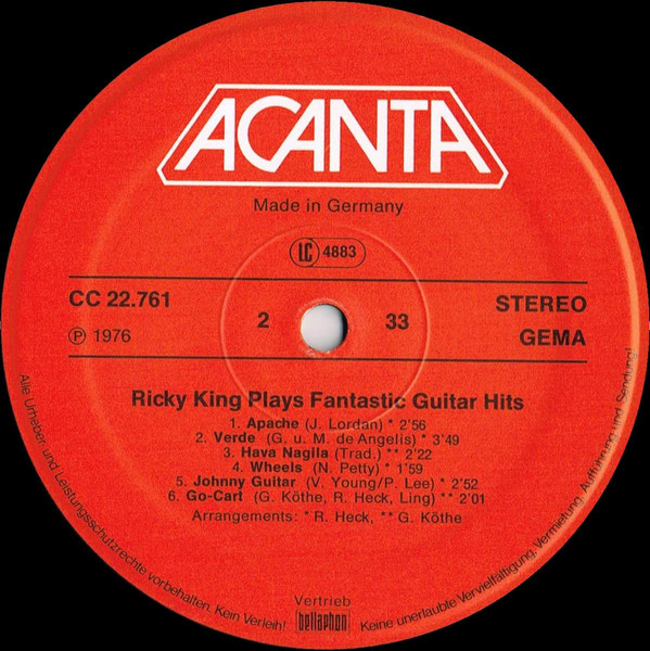 Cover zu Ricky King - Ricky King Plays Fantastic Guitar Hits | Vinyl | Rock | Germany