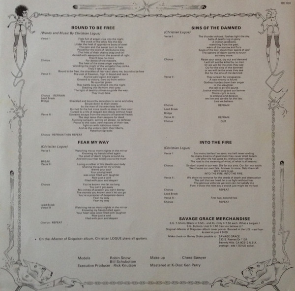 Cover zu Savage Grace - Master Of Disguise | 1985 | Vinyl | Rock | France