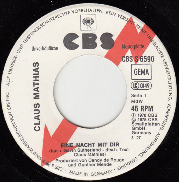 Cover zu Claus Mathias-Clamath - Eine Nacht Mit Dir | 1978 | Vinyl | Pop | Germany Schallplatten Ankauf