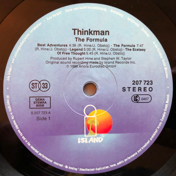 Cover zu Thinkman - The Formula | 1986 | Vinyl | Electronic | Europe