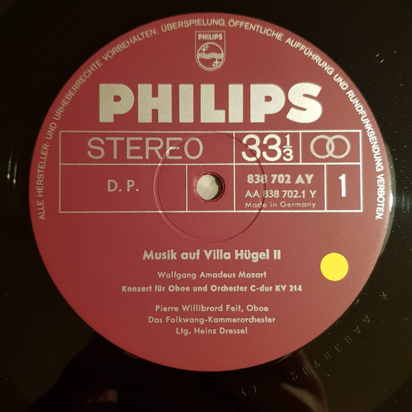 Cover zu Wolfgang Amadeus Mozart, Das Folkwang-Kammerorchester, Heinz Dressel, Pierre W. Feit - Musik Auf Villa Hügel - Folge 2 | 1965 | Vinyl, LP | Classical | Germany