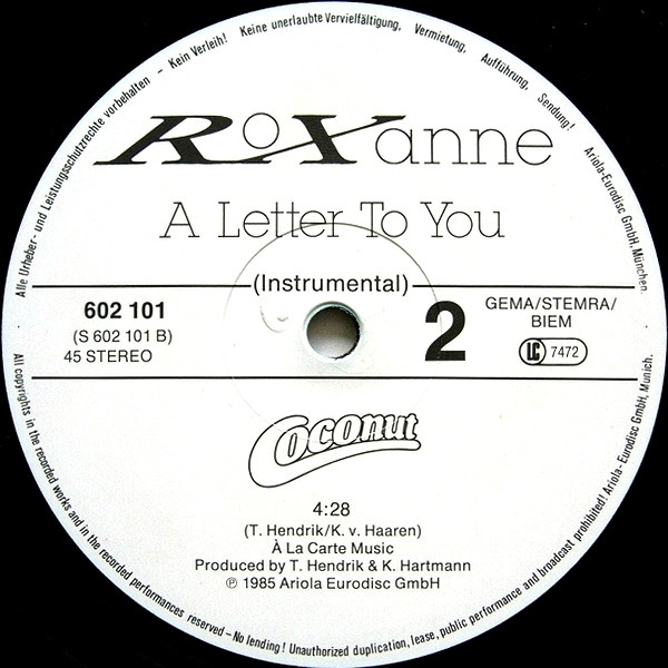 Cover zu Roxanne (2) - Charlene | 1985 | Vinyl | Electronic | Europe Schallplatten Ankauf