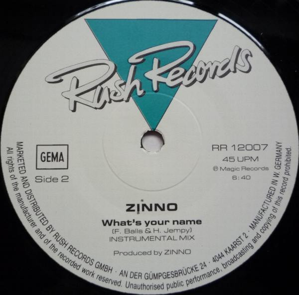 Cover zu Zinno - What's Your Name? | 1985 | Vinyl | Electronic | Germany
