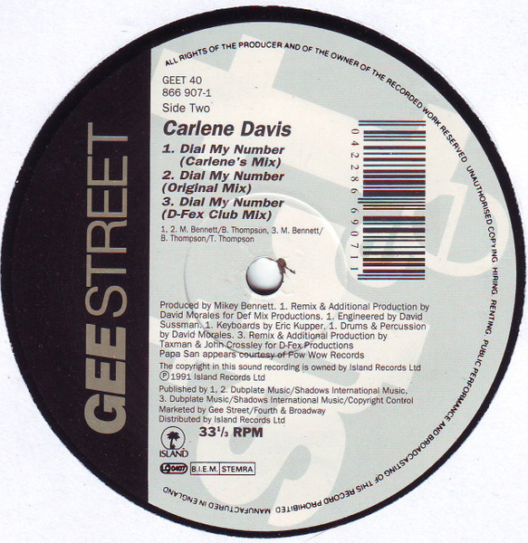 Cover zu Carlene Davis - Dial My Number | 1991 | Vinyl | Electronic, Reggae | Netherlands Schallplatten Ankauf