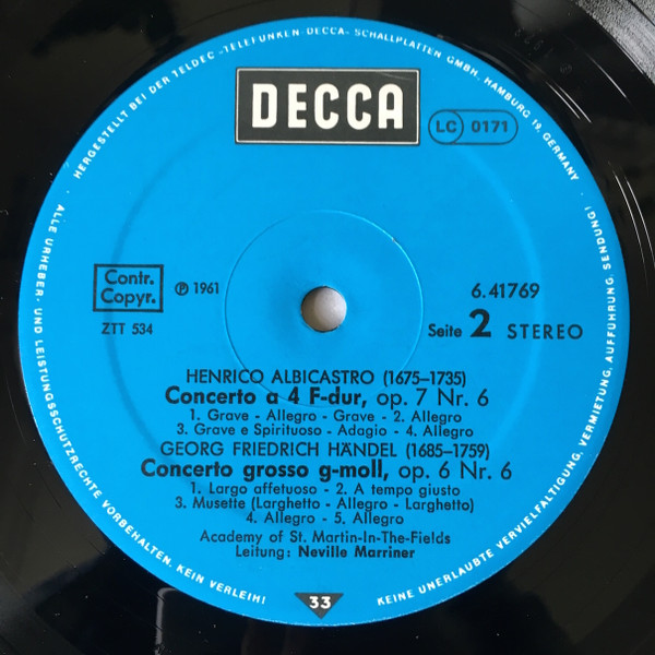 Cover zu The Academy Of St. Martin-in-the-Fields, Sir Neville Marriner - Concerti (Corelli, Torelli, Locatelli, Händel) | Vinyl | Classical | Germany