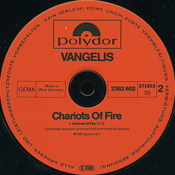 Cover zu Vangelis - Chariots Of Fire | 1981 | Vinyl | Electronic, Stage & Screen | Germany