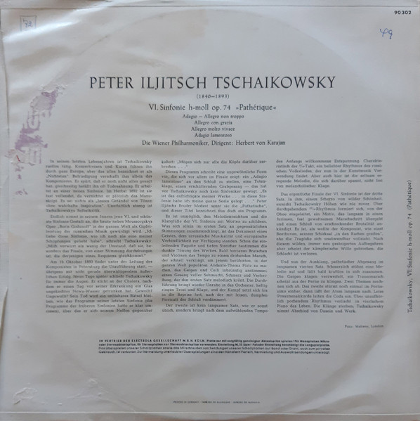 Cover zu Pyotr Ilyich Tchaikovsky, Wiener Philharmoniker, Herbert von Karajan - VI. Sinfonie H-Moll »Pathétique« | Vinyl | Classical | Germany Schallplatten Ankauf