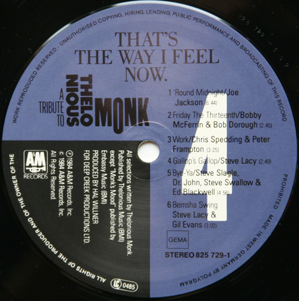 Cover zu Various - That's The Way I Feel Now - A Tribute To Thelonious Monk | 1984 | Vinyl | Jazz | Germany