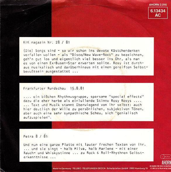Cover zu Rosy Rosy - 100% Polyester / Erste Liebe | 1982 | Vinyl | Rock, Pop | Germany Schallplatten Ankauf