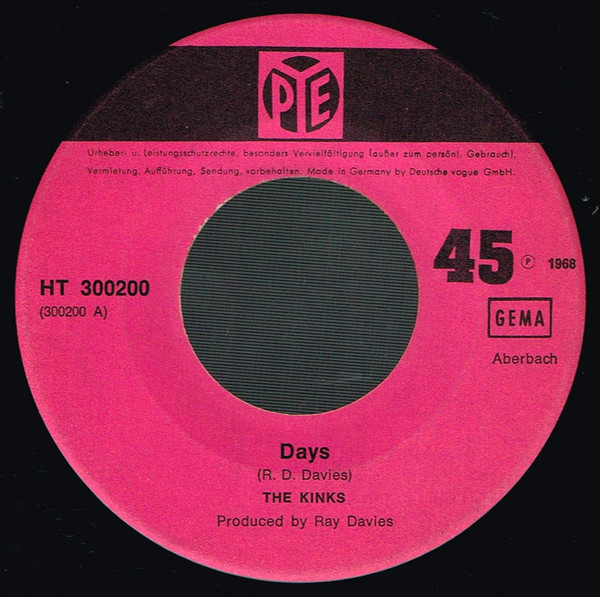 Cover zu The Kinks - Days | 1968 | Vinyl, 45 RPM, 7